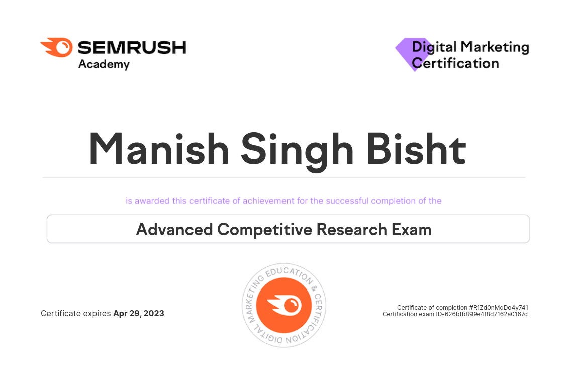Competitive research certificate